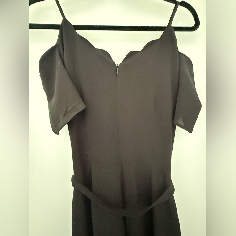 Black Spaghetti Strap and Off the Shoulder Front Tie Jumpsuit - Picture 5 of 11